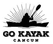 Go Kayak Cancun black logo with a kayaker silhouette on a transparent background.